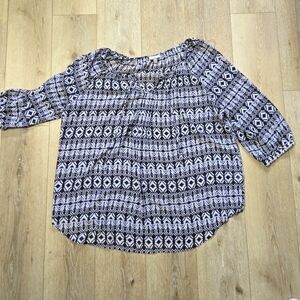 Black and White Sheer Patterned Half Sleeve Roz & Ali Blouse Size 3X